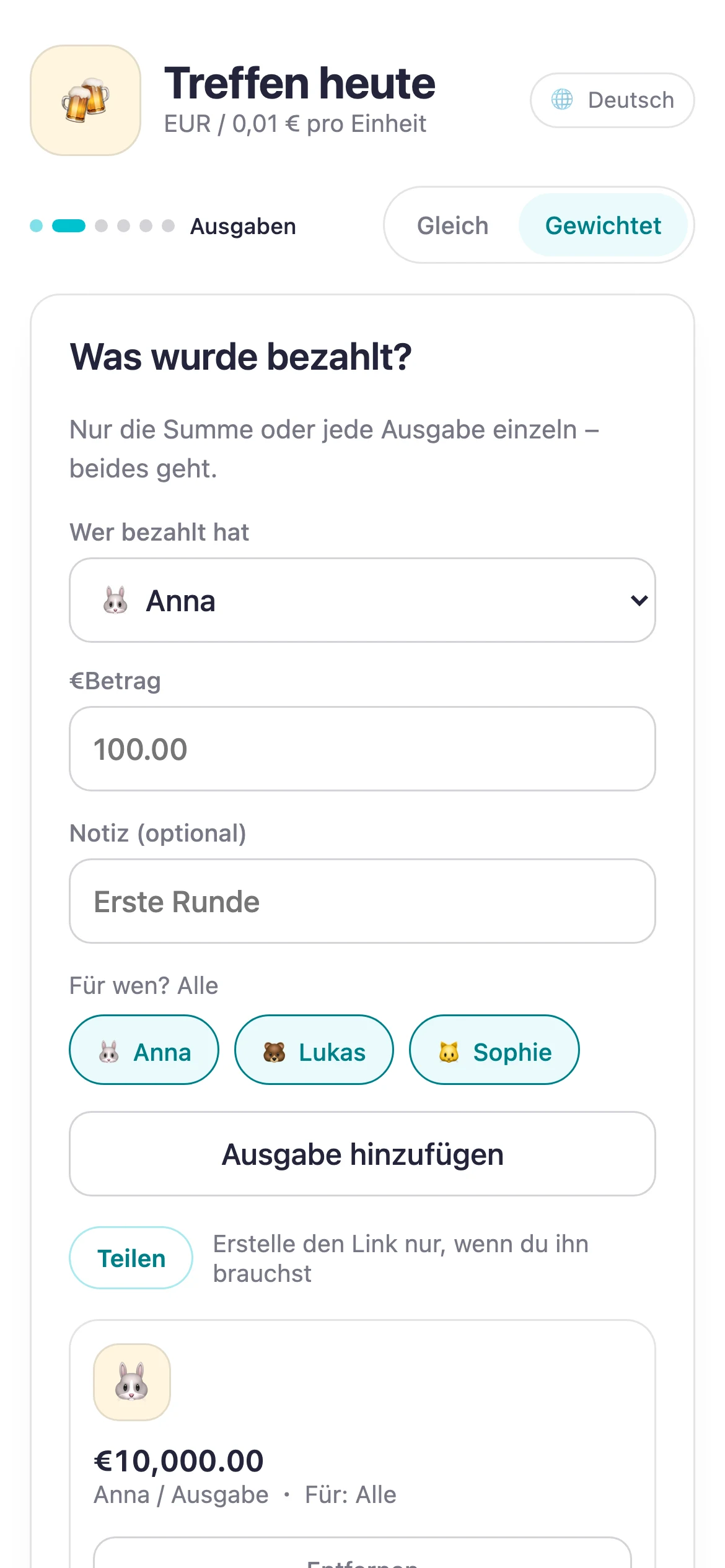 Suguwari-Bildschirm mit einer eingetragenen Ausgabe