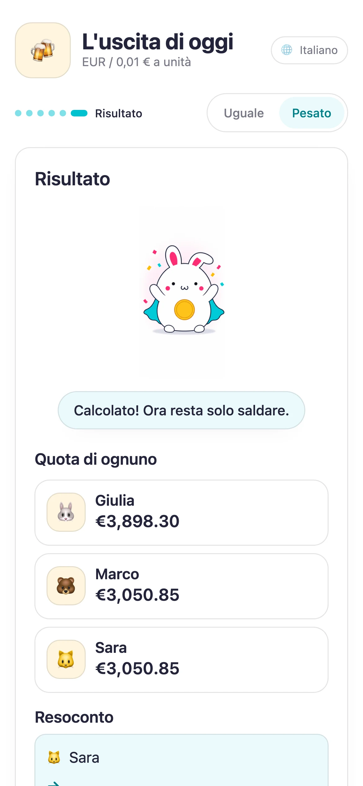 Risultato Suguwari con quote e trasferimenti