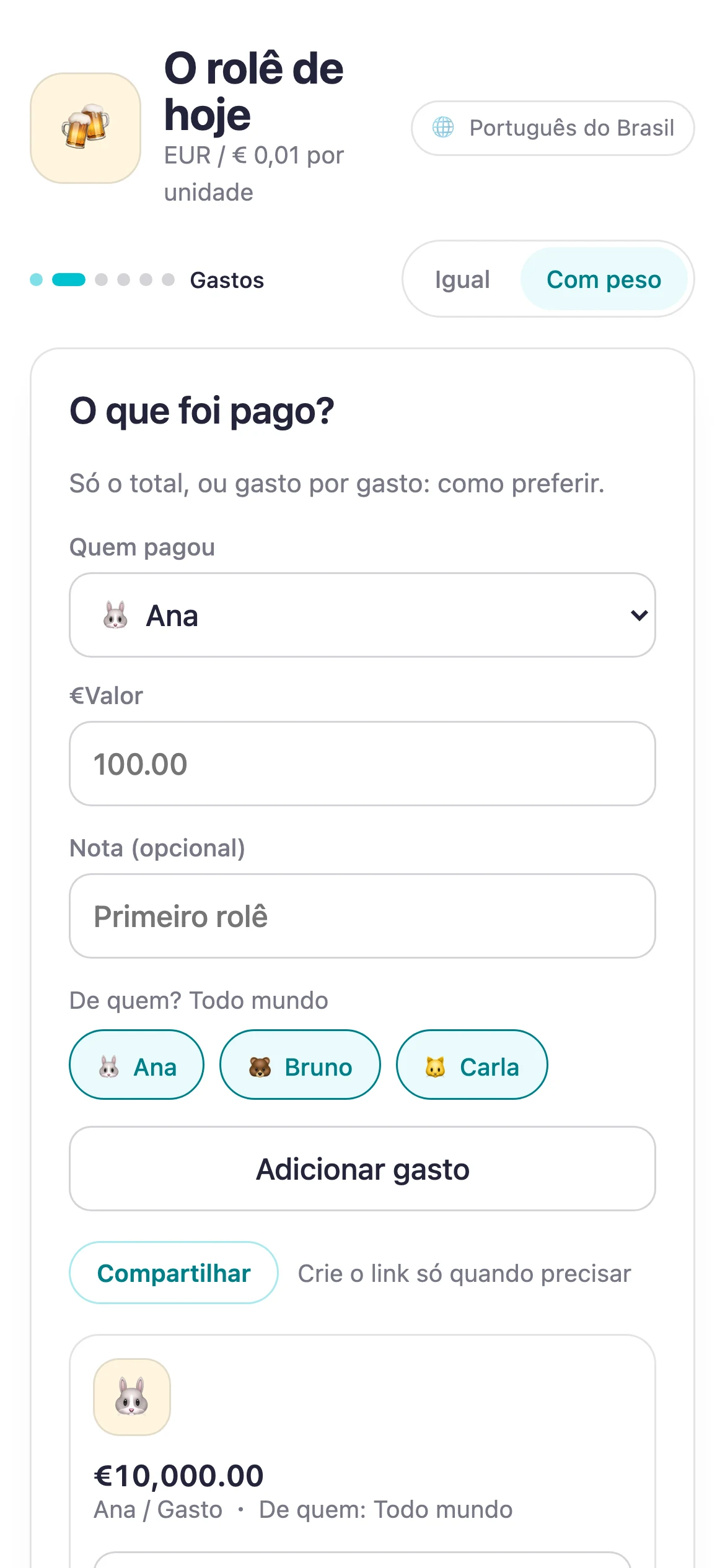 Tela do Suguwari com uma despesa lançada
