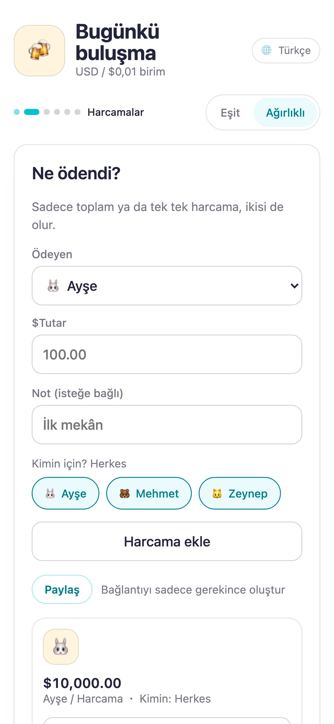 Harcama girilmiş Suguwari ekranı