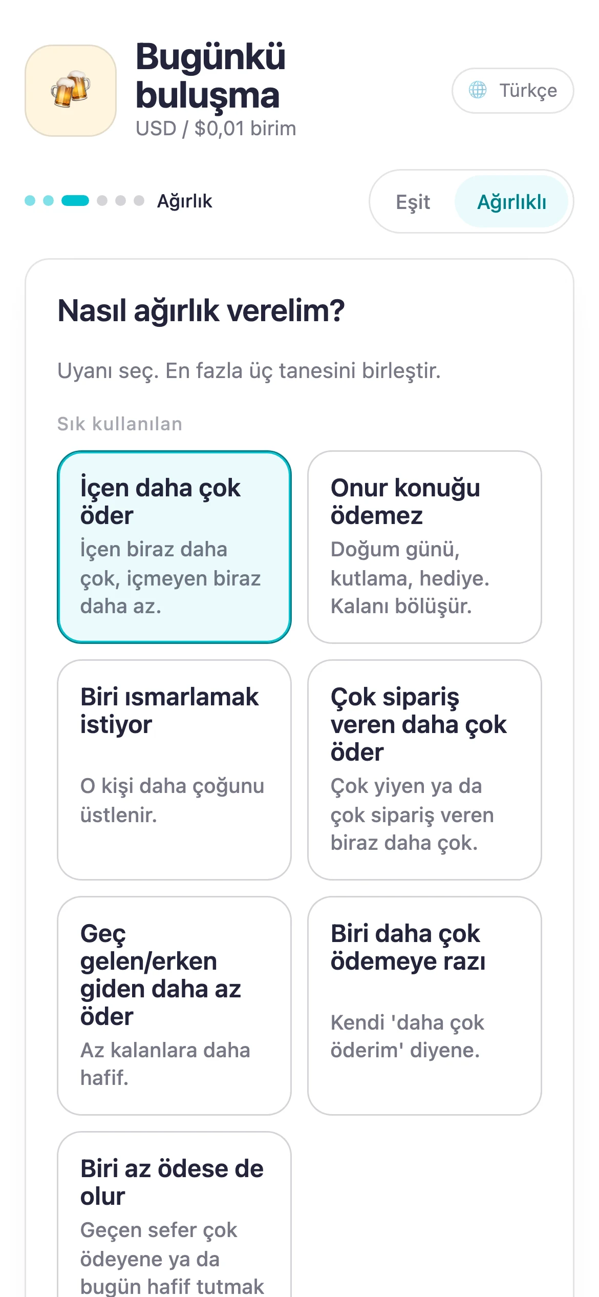 Adil ağırlık seçilen Suguwari ekranı