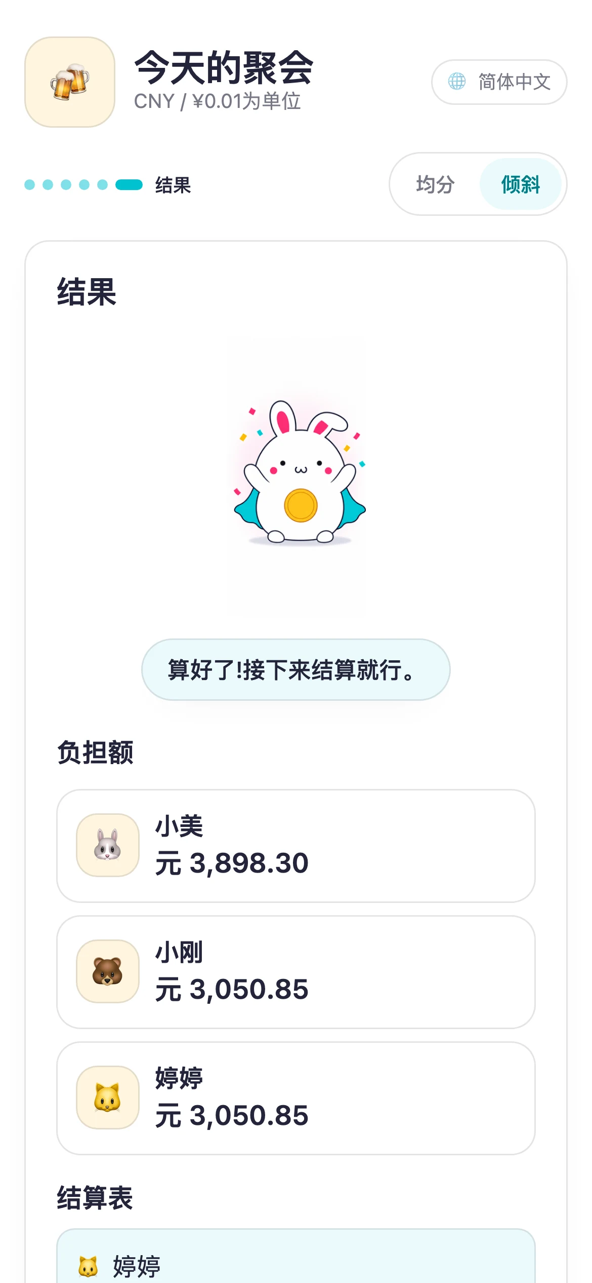 显示负担金额与转账方式的 Suguwari 结果画面